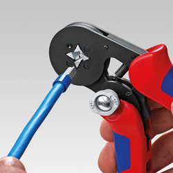 Self-Adjusting Crimping Pliers for end sleeves (ferrules) with lateral access